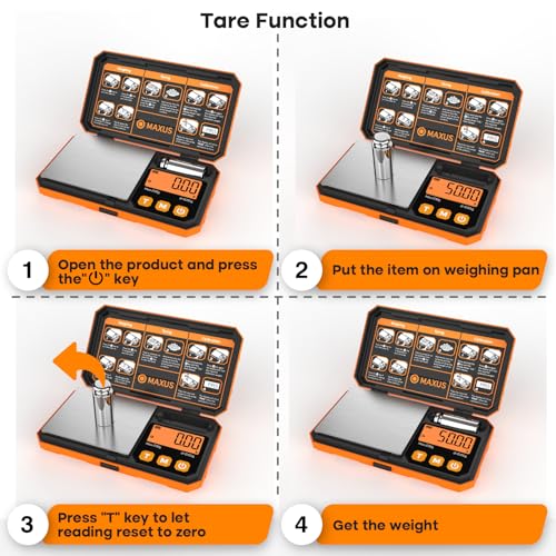 Pocket Scale, 200g x 0.01g, with 50g Calibration Weight and USB Cable | Digital Gram Scale, 6 Units, Backlit LCD, Stainless Steel Platform, Rubber Edges, for Jewelry, Coins, Powders, Food or Gems - color: Orange