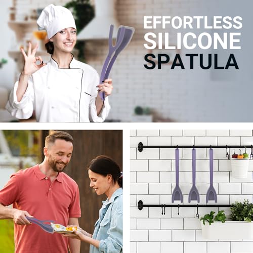 Silicone Egg Flipper Spatula Tongs (Set of 1) – Non-Stick 2-in-1 Grip & Flip Kitchen Tongs for Pancakes, Fish, Eggs, and More – Heat Resistant Cooking Tool (Purple) - color: Purple