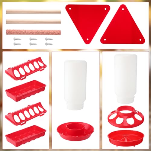 Honeydak 14 Pcs Chick Starter Kit Baby Chick Feeder and Waterer Set – Flip Top Poultry Feeder, 1l Water Dispensers, Perches, Gloves & Metal Feed Shovel for Ducklings, Quails Farming Supplies