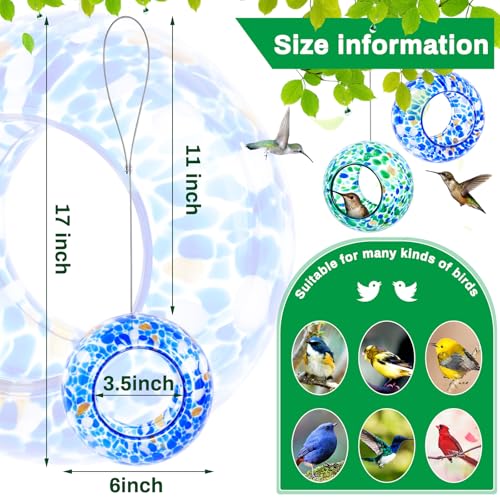Patelai 2 Pcs Bird Feeder Mosaic Glass Hanging Bird Feeder Round Birdfeeder Fly Through Balcony Birdfeeder for Backyard Window Outdoor Garden Deck Porch Decorations, 6 Inch (Cute) - style: Cute