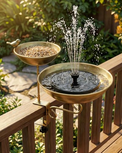 Dual Tier Deck Mounted Bird Bath with Feeder for Railing | Dual Levels for Backyard Bird Watching, Ideal for Cardinals, Finches & Sparrows, Adjustable Clamp Fits Decks, Easy Clean