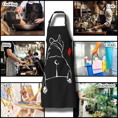 Cooking Apron for Women Bulldog Funny Aprons for Men for Kitchen Restaurant BBQ Painting Crafting Gardening 27” (W) x 31” (H), Waterproof Apron - color: Bulldog