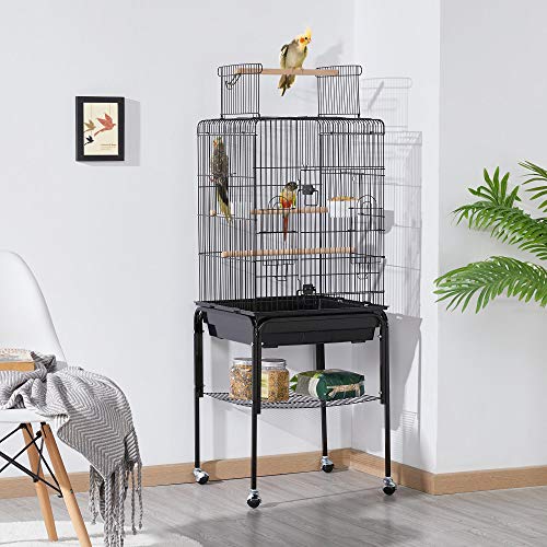 Yaheetech 53.5" Open Top Parrot Bird Cage with Detachable Rolling Stand, Roof Play Flight Cage for Cockatiels, Sun Conures, Green Cheek Conures & Small to Medium Parrots
