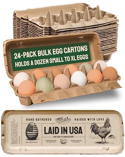 Hatortempt 24pc Egg Cartons Cheap Bulk 12 Count, Reusable Dozen Egg Crates | Sturdy Cardboard Paper Pulp - S-XL Chicken & Duck Egg Cartons - Rustic Custom Design - Empty Egg Containers for Fresh Eggs - size: 24-Pack