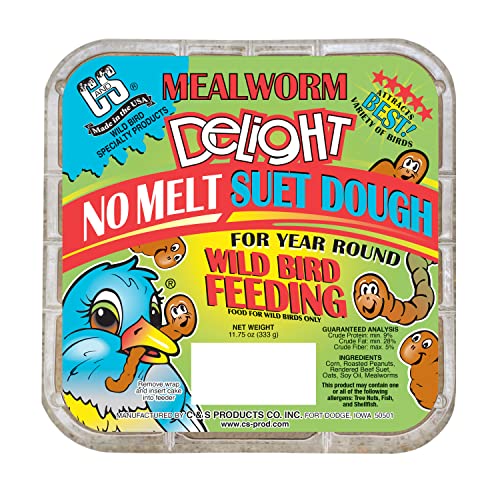 C&S Mealworm Delight, No Melt Suet Dough, 11.75 Ounce (Pack of 12) - style: Mealworm 12-Pack