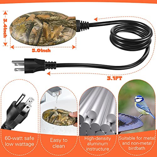 1 Pack Upgrade Bird Bath Heater for Outdoors, 60 Watts Birdbath Deicer | Pond Deicer Water Heater Thermostatically Controlled with Auto Shut off Function for Patio Lawn Winter (Army Green) - color: Army Green