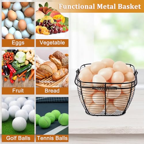 2 PCS 7" Black Wire Egg Baskets With Handle Kitchen Countertop Egg Holder | Small Metal Collecting Basket for Gathering Fresh Eggs, Chicken and Duck Eggs Hunting Basket & Counter Storage Basket - color: Black