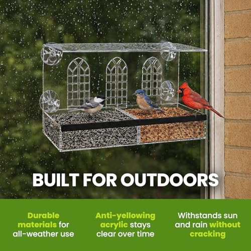 Acrylic Clear Window Bird Feeder with Strong Suction Cups, Removable Sliding Seed Tray, Weather-Resistant & Easy to Clean for Window Viewing, Bird Palace - size: Style: Bird Palace