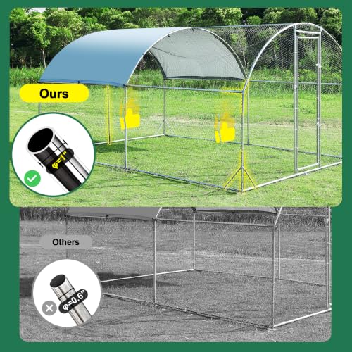 Large Metal Chicken Coop Round Top Upgrade Tri-Supporting Wire Mesh Chicken Run,Chicken Pen with Water-Resident and Anti-UV Cover,Duck Rabbit House Outdoor (13'L x 9'W x 6.5'H) - size: 156.0"L x 108.0"W x 78.0"H