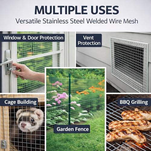 304 Stainless Steel Hardware Cloth Roll, Welded Wire Mesh for Chicken Coop, Garden Fence, Animal Barrier, Pest Control & DIY Projects (1/4" Opening, 23.5" x 20') - size: 1/4" Opening, 23.5" x 20'