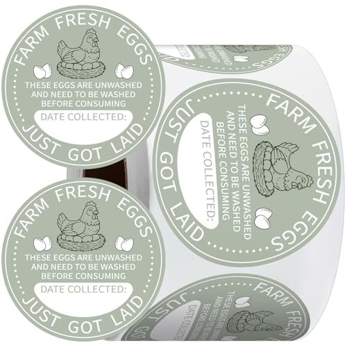 Colarr 500 Pcs Farm Fresh Eggs Carton Labels 2 Inch Egg Unwashed Handling Stickers Self Adhesive Writable Care Stickers Bulk Chicken Packaging Decal Sign for Chicken Quail Farmhouse Spring Holiday - style: Unwashed