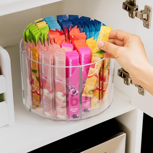 2-Pack Divided Drink Packet Organizer, Rotating Turntable Organizer | Spinning Powdered Drink Mix Holder, Clear Lazy Susan Turntable, Divided Water Drink Packet Storage Organizer - size: 2 Pack - 4 Section