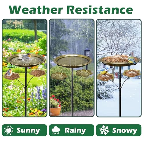 Bird Bath for Outside,Birdbaths with 2 Detachable Flower Feeders | Metal 5 Prongs Base,Detachable Bowl,Easy Clean/Install,37"H Freestanding Birdbath for Garden,lawn,yard,patio,Antique Gold - color: Antique Gold