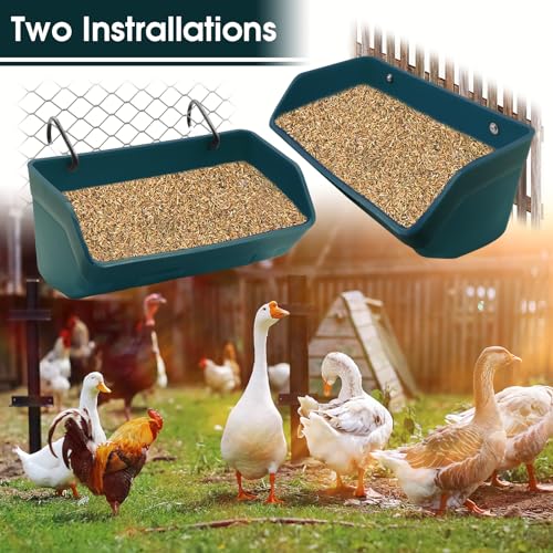 Fence Hanging Chicken Feeder - 4 Pack Feed Trough with Clips for Goat Duck Sheeple Horse Goose, Pig Poultry, Chicken Feeder Bucket Feeding Container for Livestock (Green) - color: Green