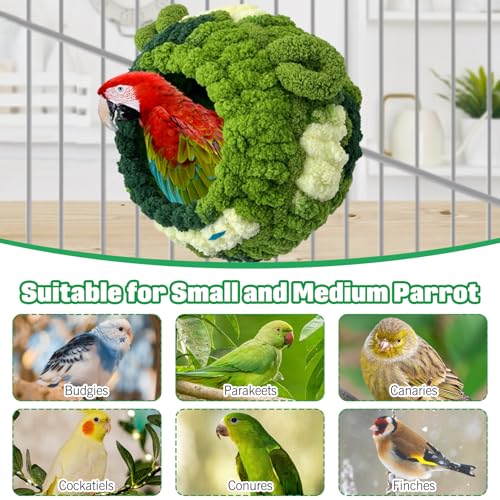 Hamiledyi Bird Nest Warm Snuggle Hut Bird Bed Fluffy Bird Sleeping Bed Parrot Nest Hammock Bird Shed Hut House Plush Snuggle Bird Hammock for Parakeets Cockatiels Conures Lovebirds (Green, Large) - size: Large