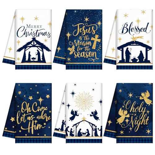 Oudain 6 Pcs Christmas Kitchen Towels Nativity Scene Christmas Hand Towels 24 x 16 Inch Jesus Decorative Dish Cloths Holiday Tea Dishcloths Winter Novelty Xmas Christ Gifts for Home Kitchen Bathroom - color: Jesus