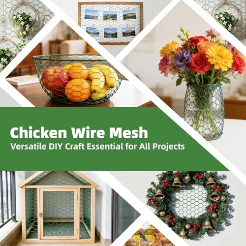 Chicken Wire for Floral Arrangements - Hexagonal Galvanized PVC Coated Poultry Wire Mesh Netting with Gloves, Wire Cutter & Zip Ties for Crafts, Poultry, Gardening Fence (15.7 x 118 lnches) - size: 15.7 x 118 lnches