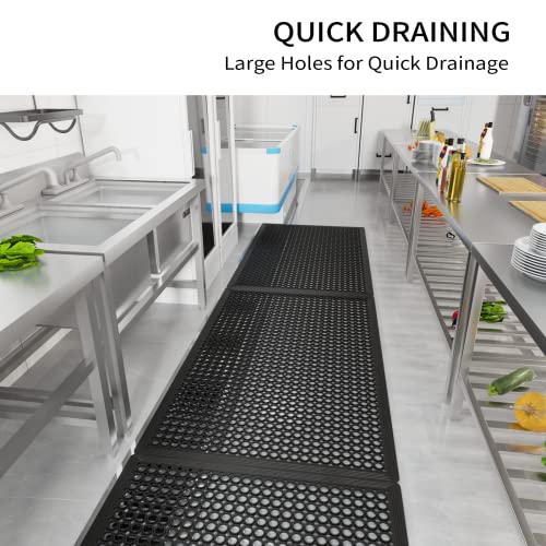 ROVSUN Rubber Floor Mat with Holes, 36''x 60'' Anti-Fatigue/Non-Slip Drainage Mat, for Industrial Kitchen Restaurant Bar Bathroom Utility Garage Pool Entry Door Mat, Indoor (36''x 60'' Black 2Pcs)