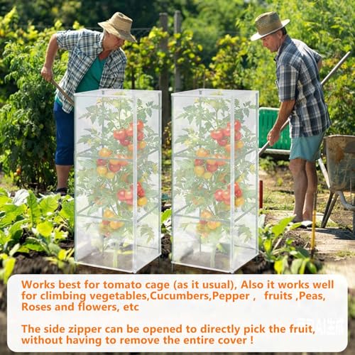 3Pack Garden Netting Cover for Square Tomato Cage, 60"x18.5"Bird Netting Barrier with Zipper Drawstring Tomato Trellis Net Mesh Climbing Plant Cover for Protecting Vegetable Fruits from Animals Insect