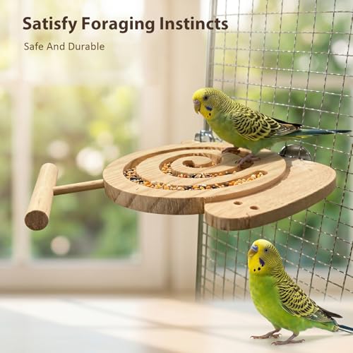 2Pcs Bird Foraging Toys Puzzle Feeders, Wood Bird Enrichment Toys with Perch for Cages Reduce Seed Mess, Foraging Toys for Novice/Older/Slow-Learning Birds
