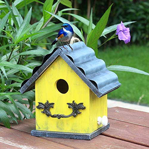 Bird House for Outside, Resting Place for Birds, Hanging Natural Wooden Bird Nest, Bluebird House Handcrafted Hut (Yellow) - color: Yellow