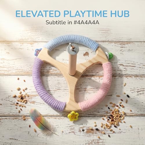 Bird Stand Perch Toy, Rotating Exercise Wheel, 8 inches Wooden Perch with Bells, Cage Accessories for Parakeet, Budgie, Cockatiel