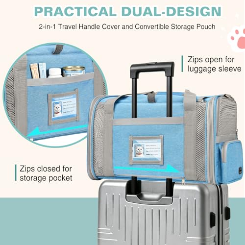 Cat Carrier Airline Approved Privacy Portable Top Load Pet Travel Bag | Soft Sided Pet Carriers for Small Cats Dogs Puppy up to 16 Lbs,Collapsible,Zipper Lock,Luggage Sleeve,2 Storage,Washable - color: Sky Blue