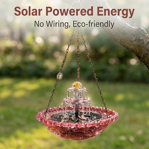 Solar Cascade Hanging Bird Bath, 3-Layer Powered Birdbath Fountain, Red | Outdoor Water Dispenser for Hummingbirds, Hummingbird Bath Shower Bowl for Garden Yard - color: Red