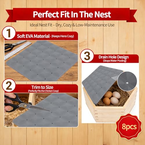Chicken Nesting Pads Set, 12×12 Inch Reusable Nesting Box Liners Pads, Washable Nesting Pads for Chicken Coop, Poultry Nest Box Pads for Laying Eggs (8 PCS) - color: 8 PCS