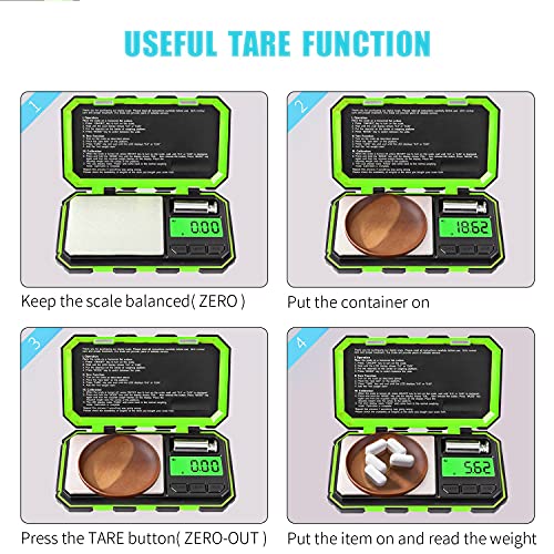 Fuzion Pocket Gram Scale, 500g x 0.01g Digital Jewelry Scale High Precision | Mini Scale with 50g Calibration Weight, 6 Units Ounces Grains, Tare Function for Jewelry, Coin, Powder, Food - color: Green, size: 500/0.01g