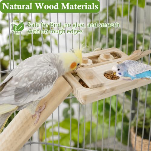 FlidRunest Wooden Bird Foraging Puzzle Platform with Climbing Ladder for Parrots, Parakeet, Cockatiel, Sun Conures - Birds Interactive Mental Enrichment Toy, Bird Seed Slow Feeder Toy for Cage