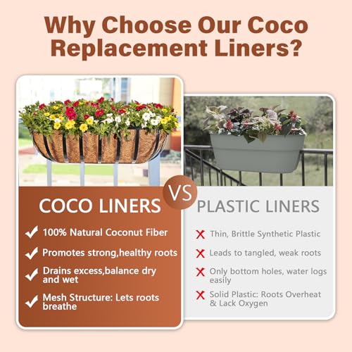 4PCS 36 Inch Natural Trough Coco Coir Liners Planters Replacement, Pre-Formed Window Basket Coconut Coir Fiber Liner for Garden Window Flower Box Pots, Fence Trough Planter, Wall Planter Basket - size: 36inch