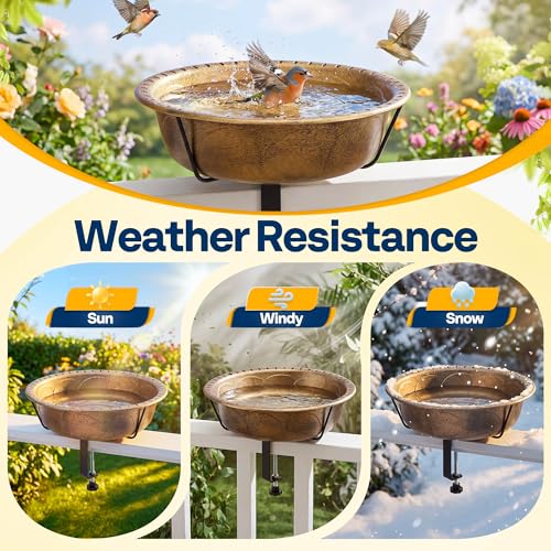 VIVOHOME Deck-Mounted Bird Bath with Adjustable Metal Clamp, Copper | Weather-Resistant ABS, 1.45-Gallon Capacity, for Railing/Fence/Balcony, Bird-Friendly, Easy to Clean - color: Copper, size: Birdbath Only