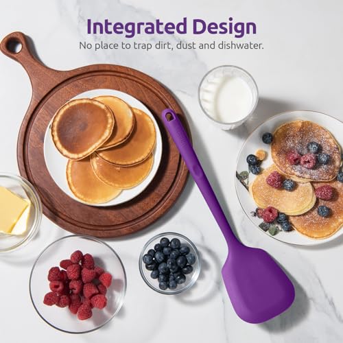 U-Taste Silicone Turner Spatula Set of 2, 13.6" Long/3.7" Wide, Purple | 600ºF Heat Resistant Food Grade Silicone Cooking Utensils Set, Wide Large Solid & Slotted Turner Pancake Egg Flipper - color: Purple