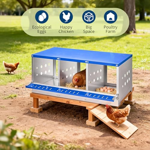 GarveeLife 3 Compartment Chicken Nesting Box,Heavy Duty Galvanized Steel Rustproof Laying Box for Hens Ducks,Anti-Peck Rustproof Nest Boxes 37.8" l x 18.9" w x 15.75" h Blue
