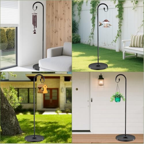 34-63" Adjustable Shepherd Hook Stand with Round Base Stand for Bird Feeders, Lanterns, Wind Chimes, Indoor and Outdoor Use on Patio, Yard or Porch - style: Single