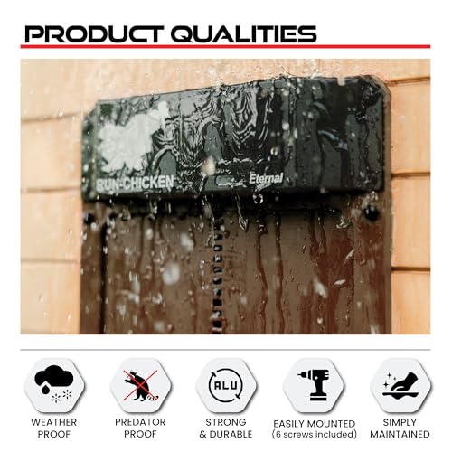 RUN-CHICKEN Door Eternal – Solar Automatic Chicken Coop Door with Built-in Solar Power & Battery Backup, Smart App & Timer Control, Weatherproof Aluminum, Predator-Proof, Easy to Install (Brown)