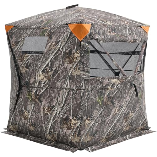 VEVOR Hunting Blind，See Through Ground Blinds with Carrying Bag, 360 Degree Portable Camouflage Tent，Durable Concealed Shelter with Silent Side Door and Window, for Turkey and Deer - size: 1-2 Person（270°See Through ）