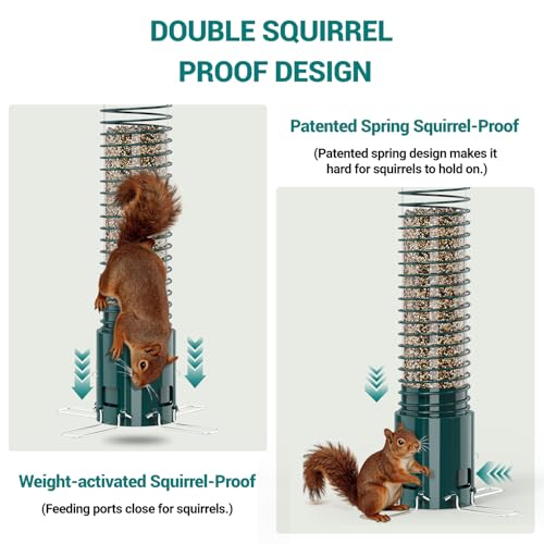 Squirrel Proof Bird Feeder, Metal Bird Feeders for Outdoors Hanging, 3.6LB Large Seeds Capacity for Wild Birds, Finch, Cardinal, Blue Jay, Chickadee, Green - color: Green