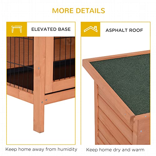 PawHut 54" 2-Story Large Rabbit Hutch Bunny Cage Wooden Pet House Small Animal Habitat with Lockable Doors, No Leak Tray and waterproof Roof for Outdoor/Indoor Orange | Wooden Pet House, Small Animal Habitat, No Leak Tray, Waterproof Roof, for Chickens Du