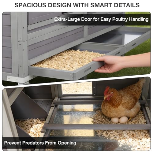 GUTINNEEN 68" Chicken Coop for 8-12 Chickens with Large Wheels, Mobile Wooden Hen House with 4 Nesting Boxes, 4 Perches, Pull-Out Trays, Outdoor Backyard Poultry Cage - size: 68.1"L x 53.9"W x 49.0"H