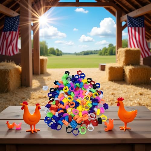 100PCS 10 Colors Poultry Leg Rings,8mm Poultry Foot Rings Bird Identification Leg Bands Clip-on Rings for Birds, Ducks and Chickens Diameter Poultry Care