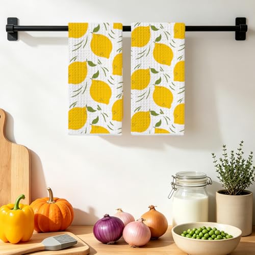 2 Pcs Lemon Kitchen Towels 24x14 Inch, Lemon Seamless Pattern Hand Towels | Absorbent Microfiber Dish Cloth Tea Towel for Kitchen Home Farmhouse Decor, Housewarming Gifts for Women - color: Multi 1367