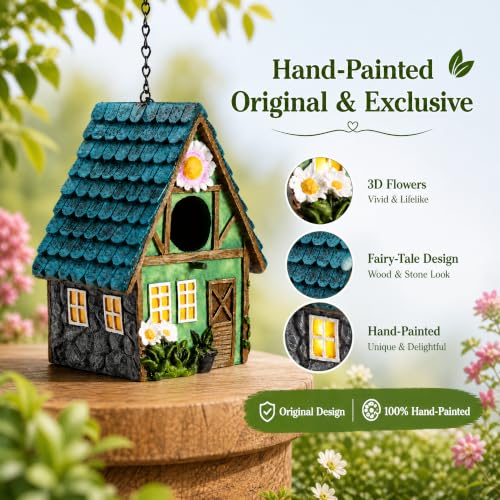 WUWEOT Garden Bird House for Outdoors, Clearance Hanging Bird Nest, Colorful Decorative Cute Resin Birdhouses for Outside Indoors Garden Backyard Decor, Gift for Bird Lovers