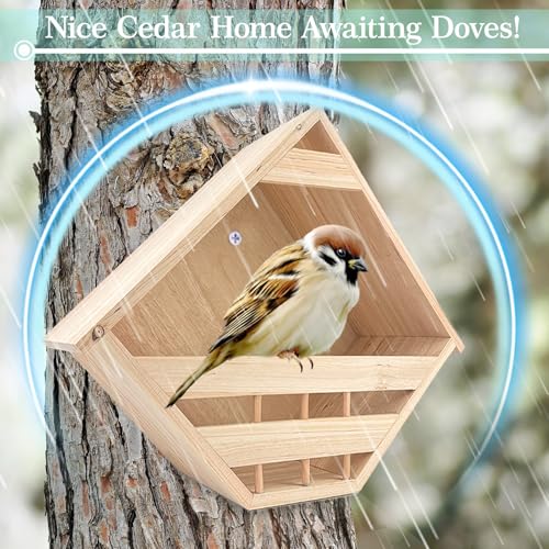 Mourning Dove Nesting Box Cedar Wooden Birdhouses Shelter | Triangular Opening Pigeon Roosting Platform for Outdoors Garden Yard Decor