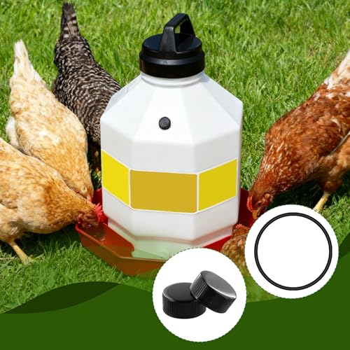 Plastic Poultry Waterer Replacement Parts Kit | 10 Caps & 4 O-Rings, Compatible with Miller, Little Giant PPF & Farm-Tuff 3/5/7 Gallon Poultry Founts (Black) - color: Black