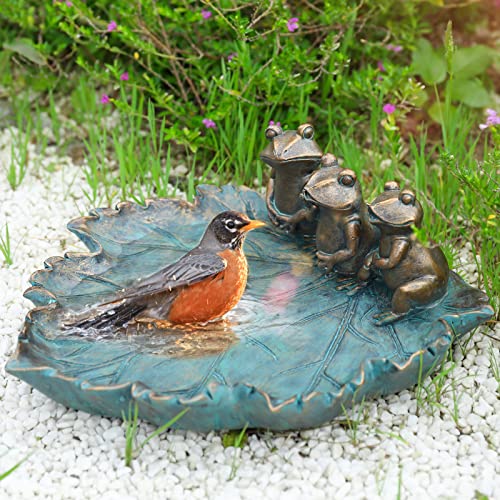 Bird Bath for Outdoors, Resin Garden Frogs Birdbath Bowl Yard Decor | Antique Bird Water Bowl, Tabletop Vintage Frogs Bird Baths and Bird Feeder that Attracts Birds for Outside Yard Table Decor - color: Dark Green-1