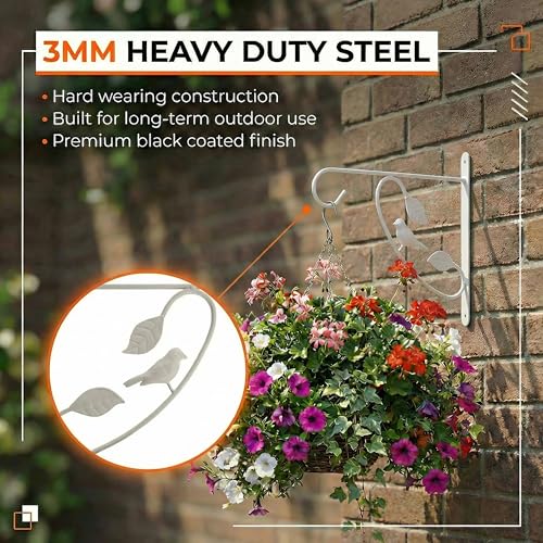 Bird Scroll Metal Wall Bracket for Hanging Accessories and Flowerpots Suitable for Indoor & Outdoor Use, White Set of 2 - color: White, size: Bird Scroll