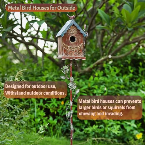 Baroque Cottage Bird House Stake for Outside with Pole, Distressed Metal Birdhouse Stand for Outdoor Garden,Purple - style: Baroque