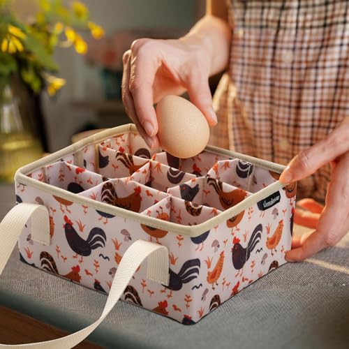 Eggs Collecting Basket, Egg Bags with 9 Pouches, Durable Canvas Eggs Holder with Bottom PP Board, Collector & Container for Duck, Chicken, Goose Egg